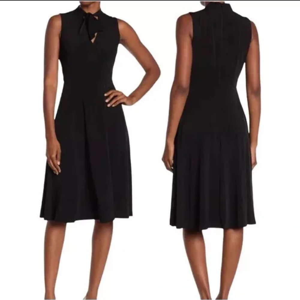 NEW Maggy London Black Neck Tie V-Neck Sleeveless Dress Size 12